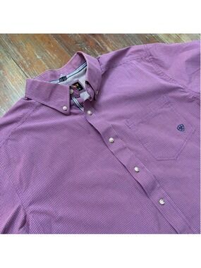 Ariat Pro Series Mens Large Purple Plaid Short Sleeve Vented Button Down Shirt L